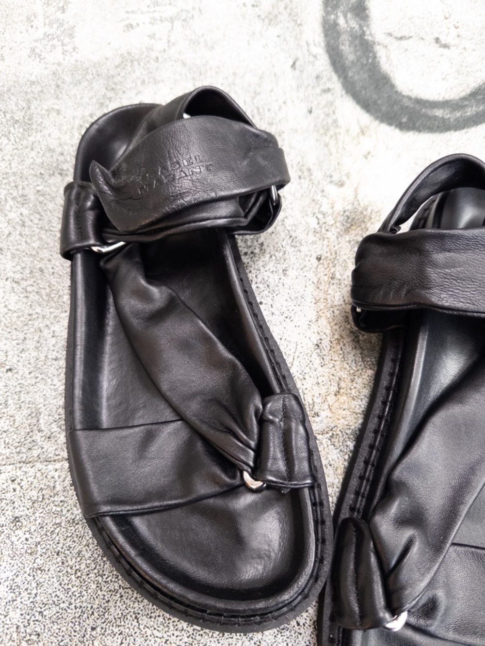 Isabel Marant Naori T-Strap Grip Sandals Black Calf Leather, Size 40, US 10 - Picture 3 of 14